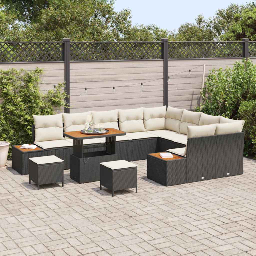 Tuinbankenset met kussen met opslag 12 pcs Zwart Poly riet is nu te koop bij PeponiXL, paradijselijk wonen!