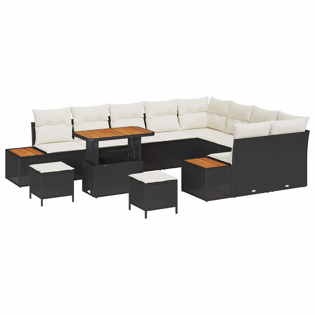 Tuinbankenset met kussen met opslag 12 pcs Zwart Poly riet is nu te koop bij PeponiXL, paradijselijk wonen!