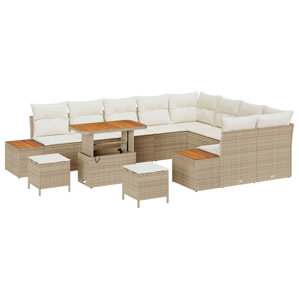 Tuinbankenset met kussen met opslag 12 pcs Beige Poly riet is nu te koop bij PeponiXL, paradijselijk wonen!