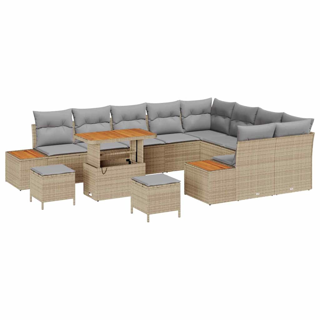 Tuinbankenset met kussen met opslag 12 pcs Beige Poly riet is nu te koop bij PeponiXL, paradijselijk wonen!