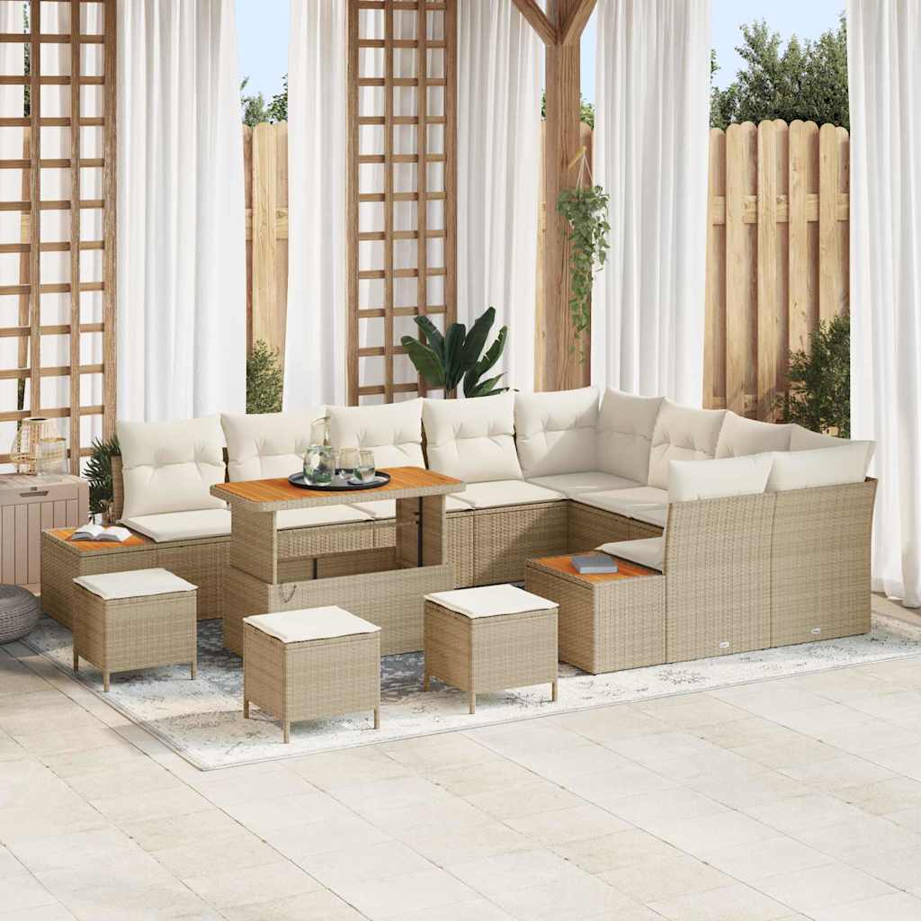 Tuinbankenset met kussen met opslag 13 pcs Beige Poly riet is nu te koop bij PeponiXL, paradijselijk wonen!