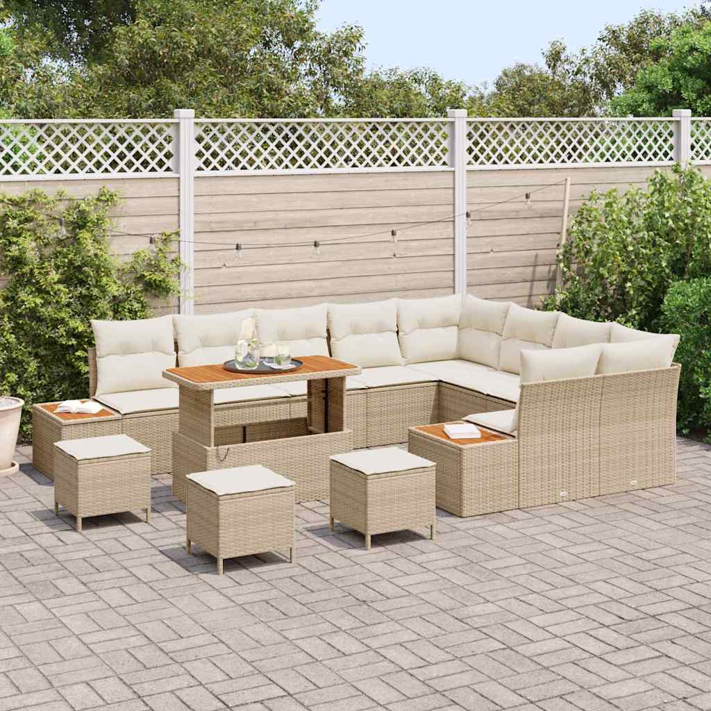 Tuinbankenset met kussen met opslag 13 pcs Beige Poly riet is nu te koop bij PeponiXL, paradijselijk wonen!