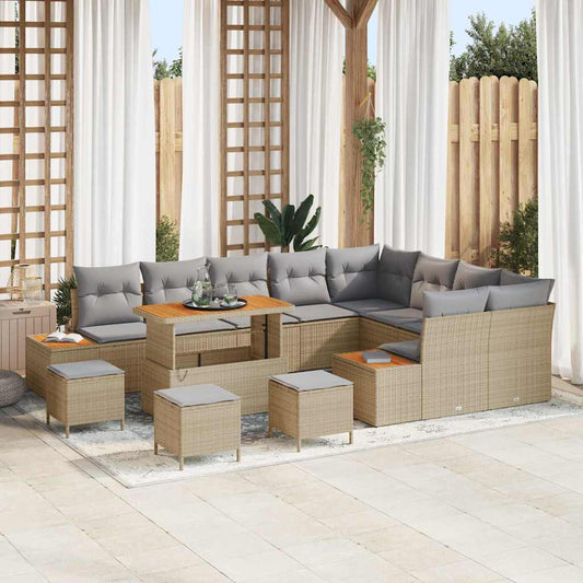 Tuinbankenset met kussen met opslag 13 pcs Beige Poly riet is nu te koop bij PeponiXL, paradijselijk wonen!