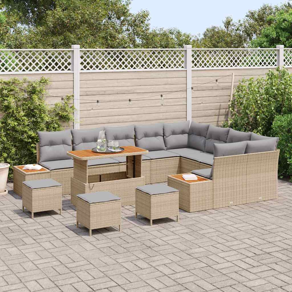 Tuinbankenset met kussen met opslag 13 pcs Beige Poly riet is nu te koop bij PeponiXL, paradijselijk wonen!