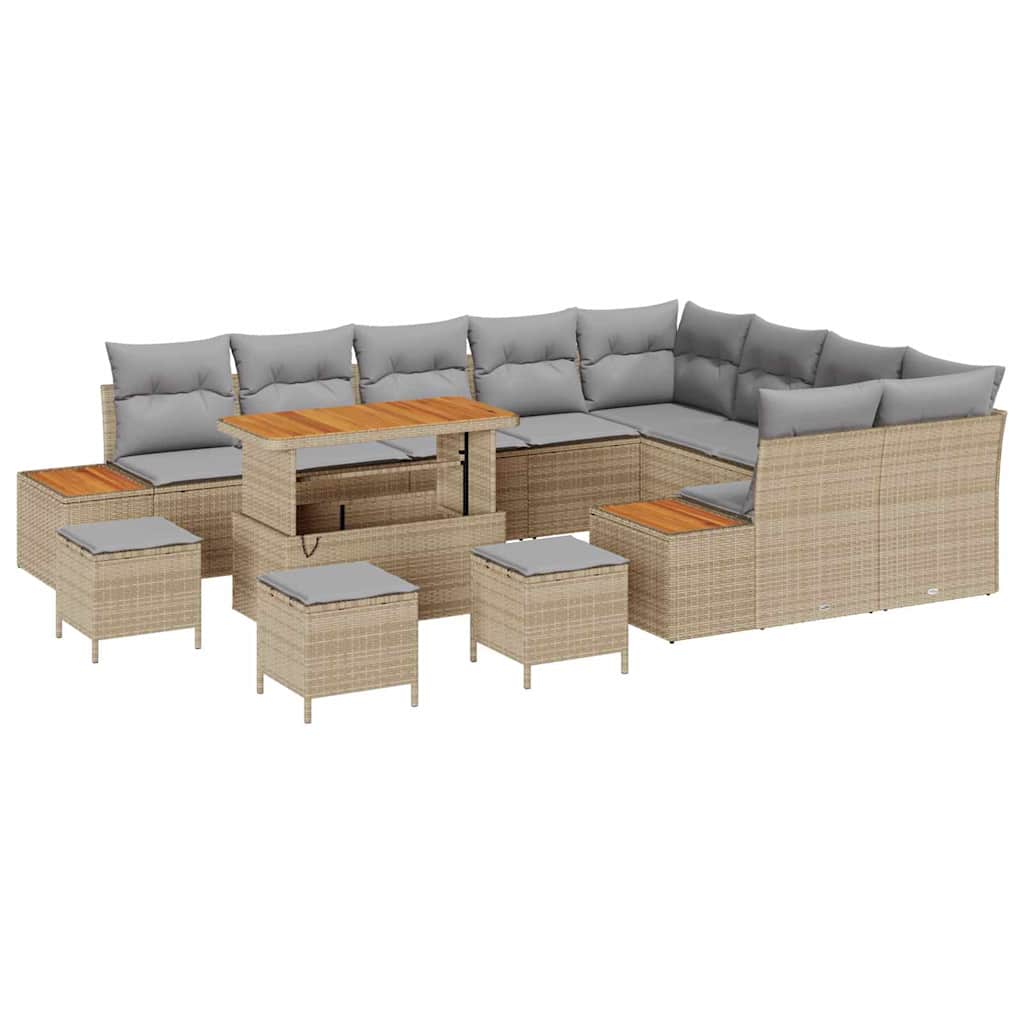 Tuinbankenset met kussen met opslag 13 pcs Beige Poly riet is nu te koop bij PeponiXL, paradijselijk wonen!