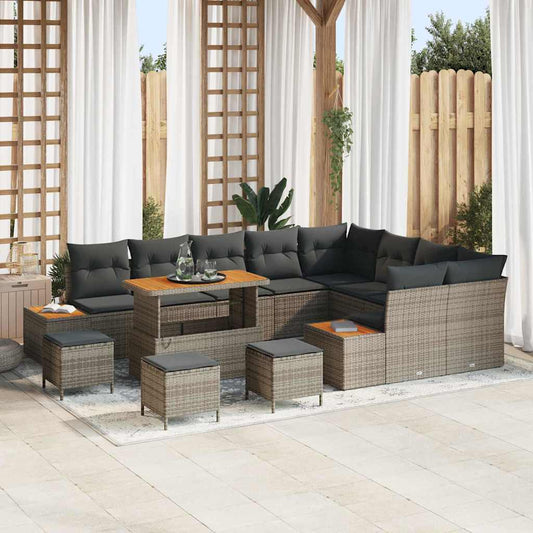 Tuinbankenset met kussen met opslag 13 pcs Grijs Poly riet is nu te koop bij PeponiXL, paradijselijk wonen!