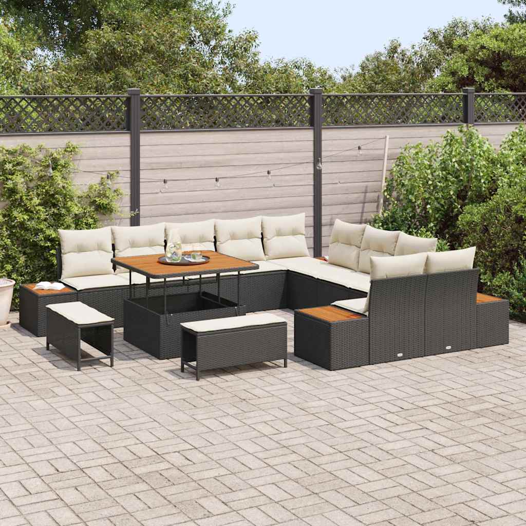 Tuinbankenset met kussen met opslag 13 pcs Zwart Poly riet is nu te koop bij PeponiXL, paradijselijk wonen!