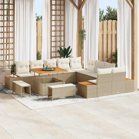 Tuinbankenset met kussen met opslag 13 pcs Beige Poly riet is nu te koop bij PeponiXL, paradijselijk wonen!