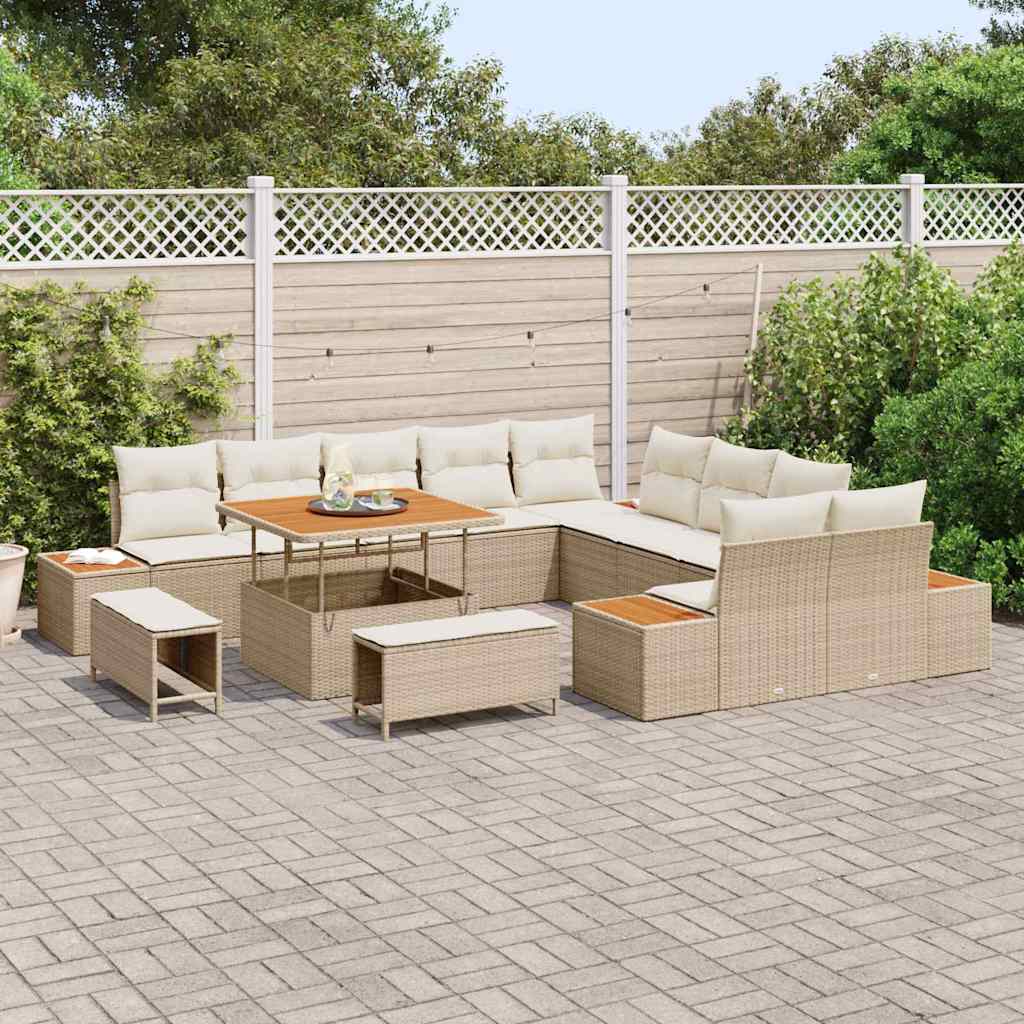 Tuinbankenset met kussen met opslag 13 pcs Beige Poly riet is nu te koop bij PeponiXL, paradijselijk wonen!