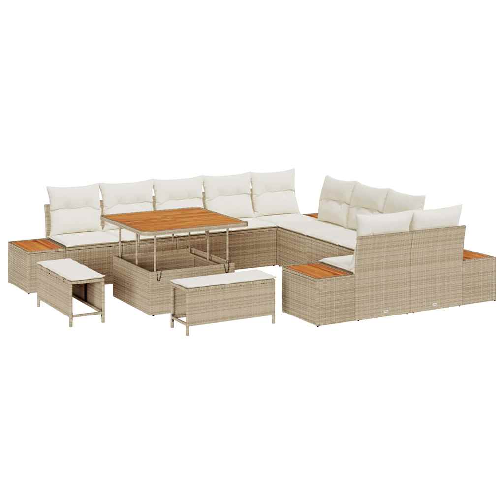Tuinbankenset met kussen met opslag 13 pcs Beige Poly riet is nu te koop bij PeponiXL, paradijselijk wonen!