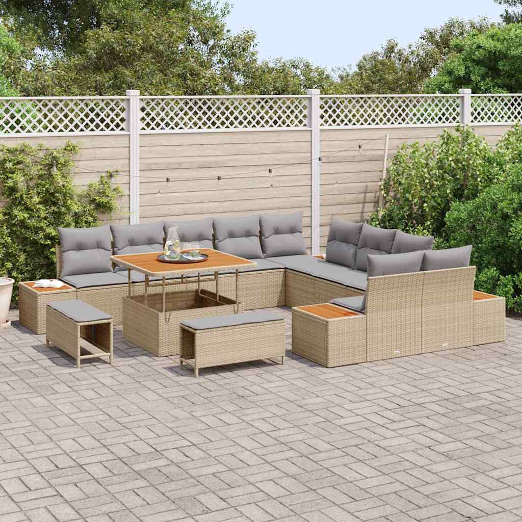 Tuinbankenset met kussen met opslag 13 pcs Beige Poly riet is nu te koop bij PeponiXL, paradijselijk wonen!