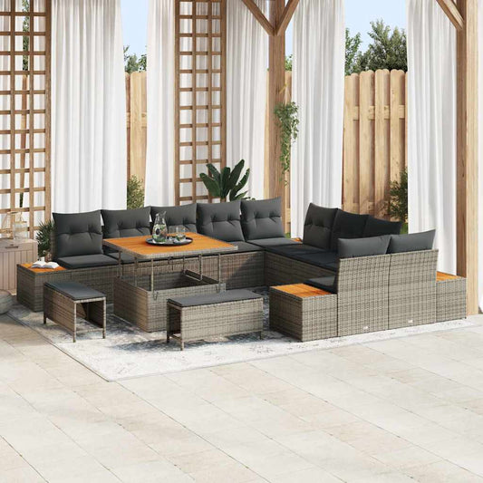 Tuinbankenset met kussen met opslag 13 pcs Grijs Poly riet is nu te koop bij PeponiXL, paradijselijk wonen!