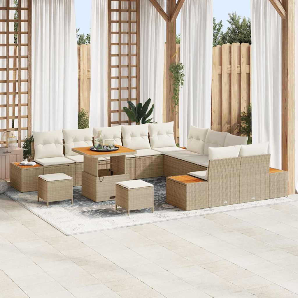 Tuinbankenset met kussen met opslag 13 pcs Beige Poly riet is nu te koop bij PeponiXL, paradijselijk wonen!
