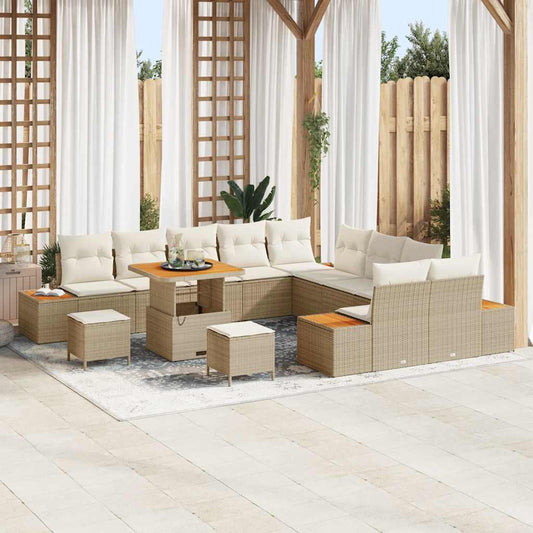 Tuinbankenset met kussen met opslag 13 pcs Beige Poly riet is nu te koop bij PeponiXL, paradijselijk wonen!