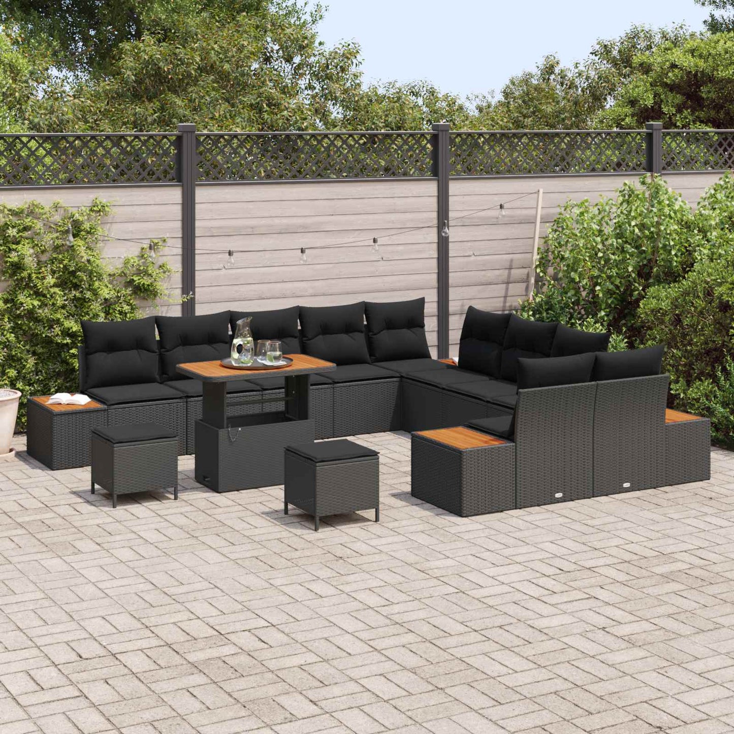 Tuinbankenset met kussen met opslag 13 pcs Zwart Poly riet is nu te koop bij PeponiXL, paradijselijk wonen!