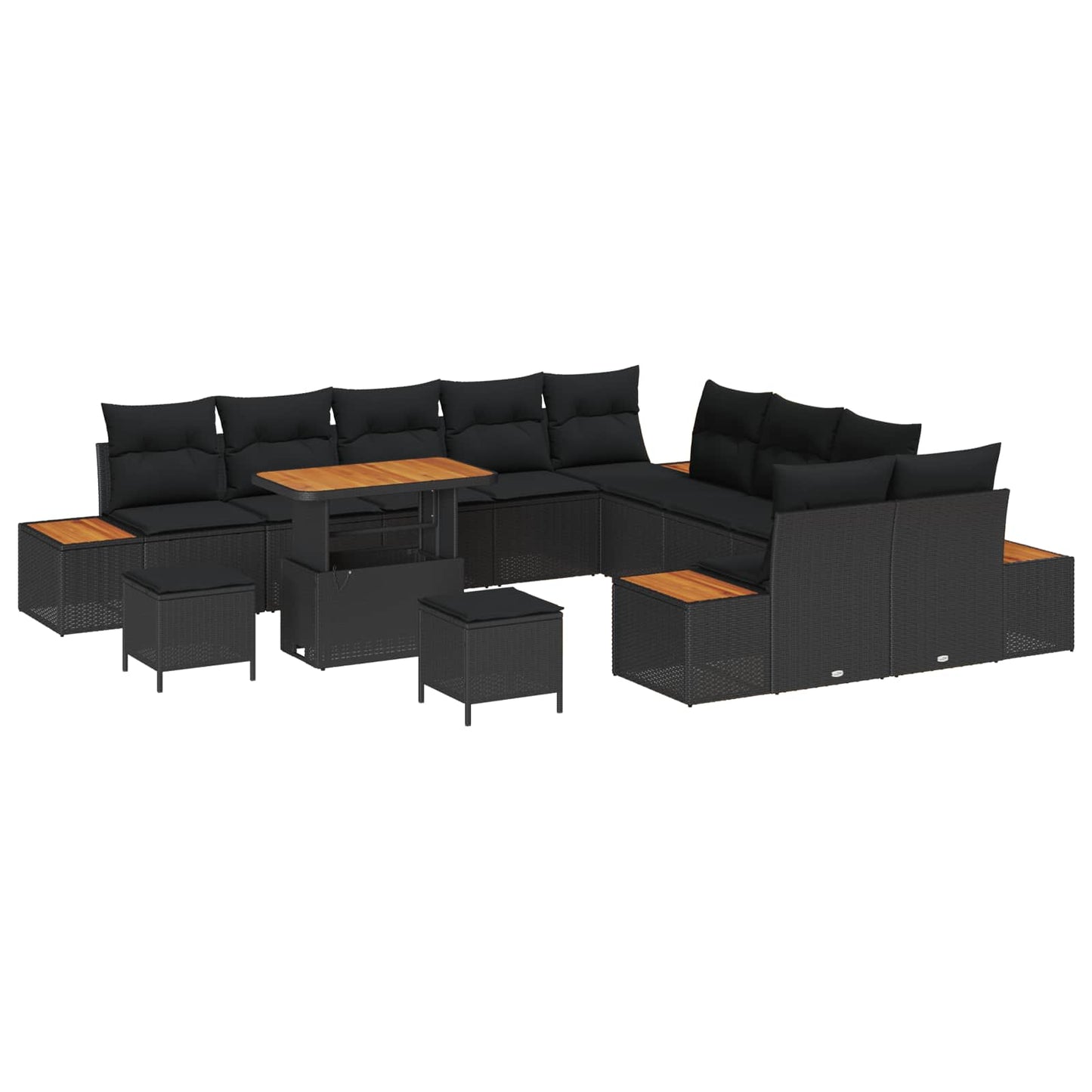 Tuinbankenset met kussen met opslag 13 pcs Zwart Poly riet is nu te koop bij PeponiXL, paradijselijk wonen!