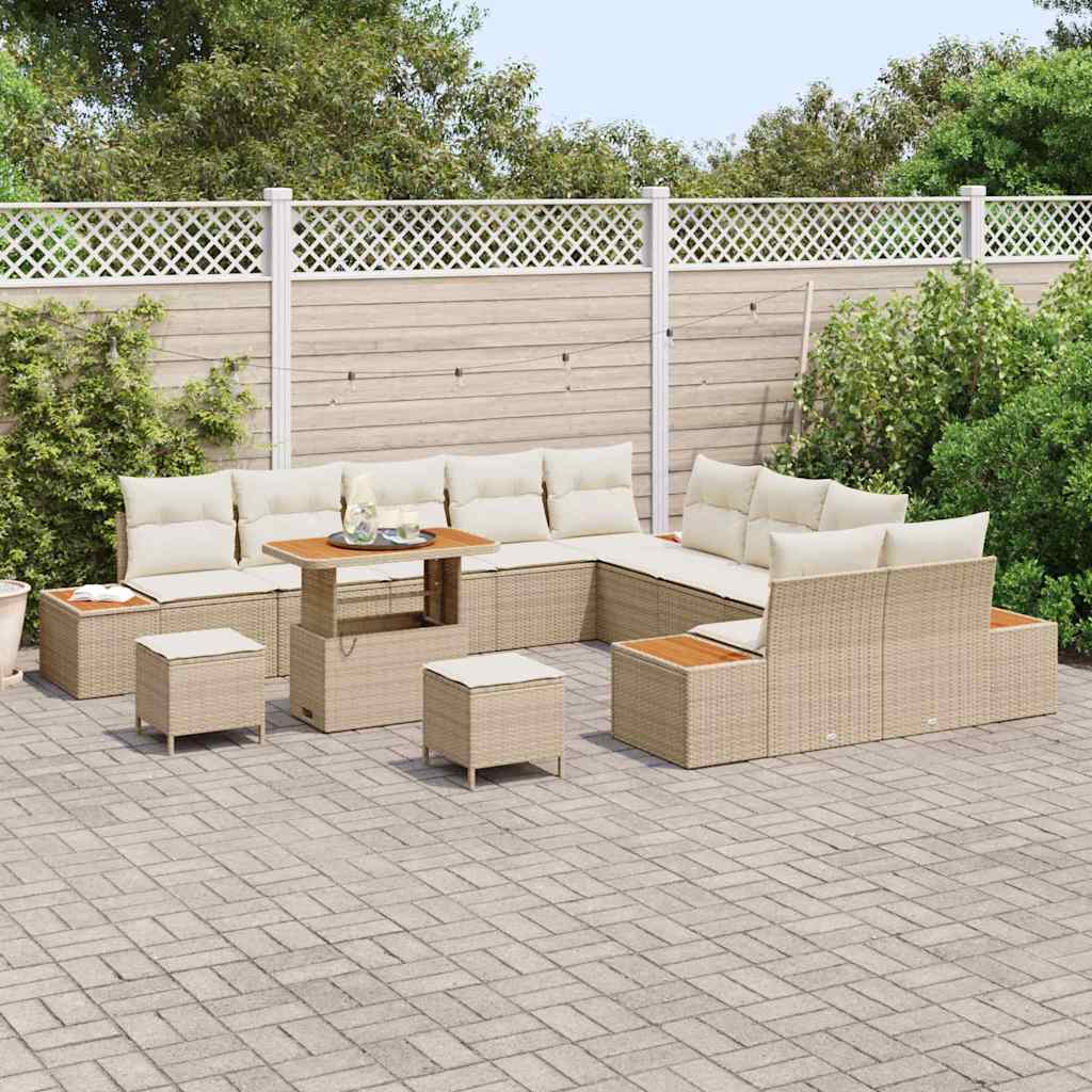 Tuinbankenset met kussen met opslag 13 pcs Beige Poly riet is nu te koop bij PeponiXL, paradijselijk wonen!