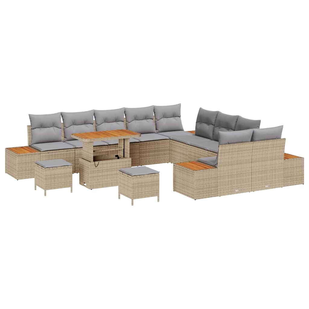 Tuinbankenset met kussen met opslag 13 pcs Beige Poly riet is nu te koop bij PeponiXL, paradijselijk wonen!