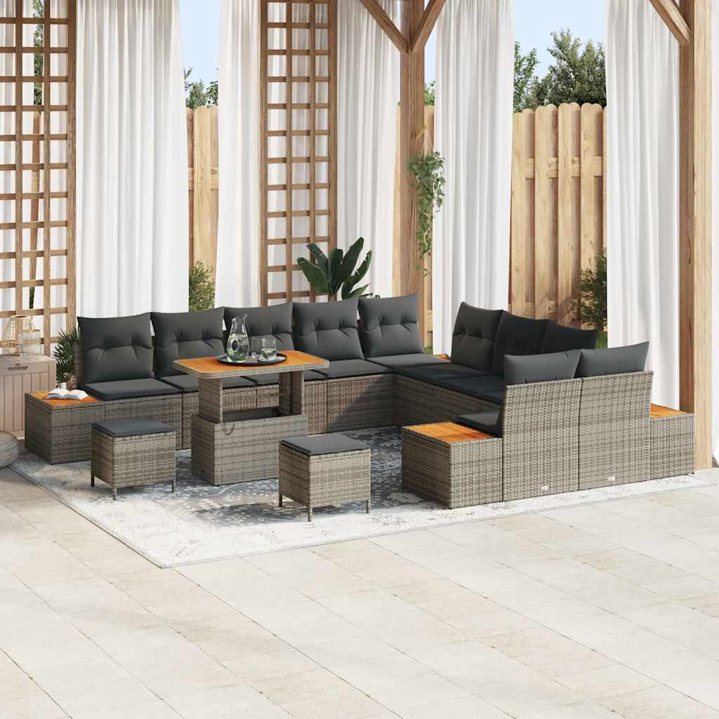Tuinbankenset met kussen met opslag 13 pcs Grijs Poly riet is nu te koop bij PeponiXL, paradijselijk wonen!