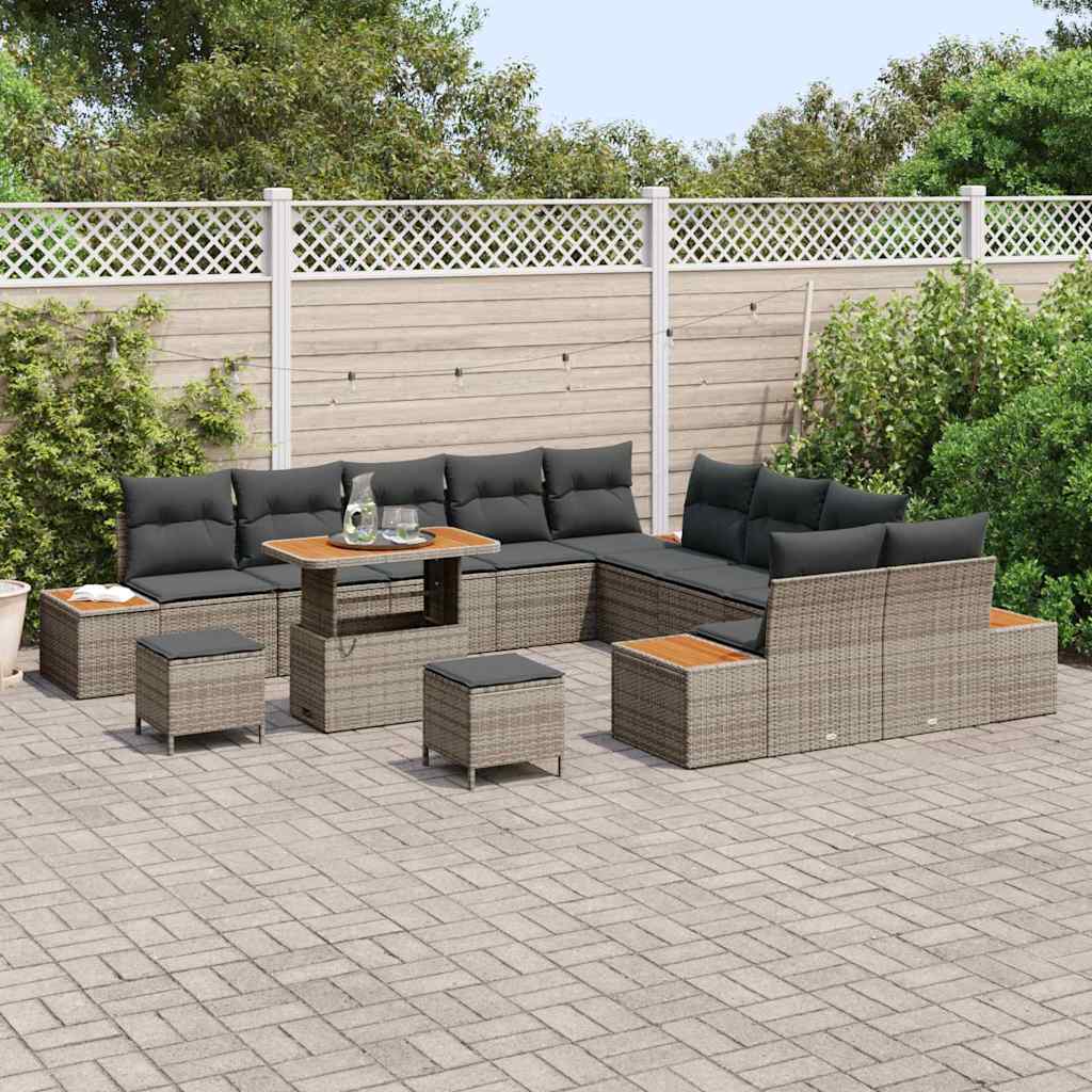 Tuinbankenset met kussen met opslag 13 pcs Grijs Poly riet is nu te koop bij PeponiXL, paradijselijk wonen!