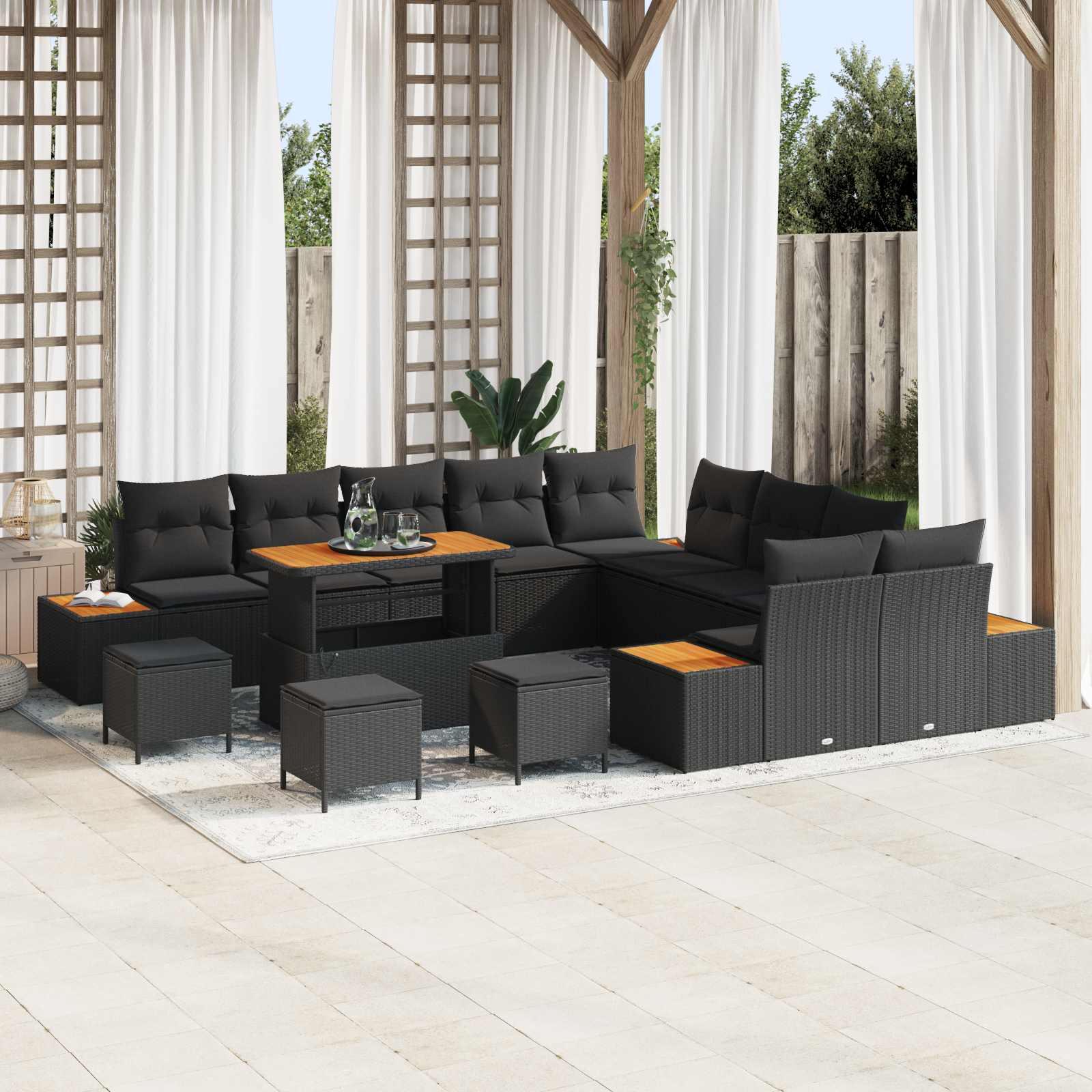 Tuinbankenset met kussen met opslag 14 pcs Zwart Poly riet is nu te koop bij PeponiXL, paradijselijk wonen!
