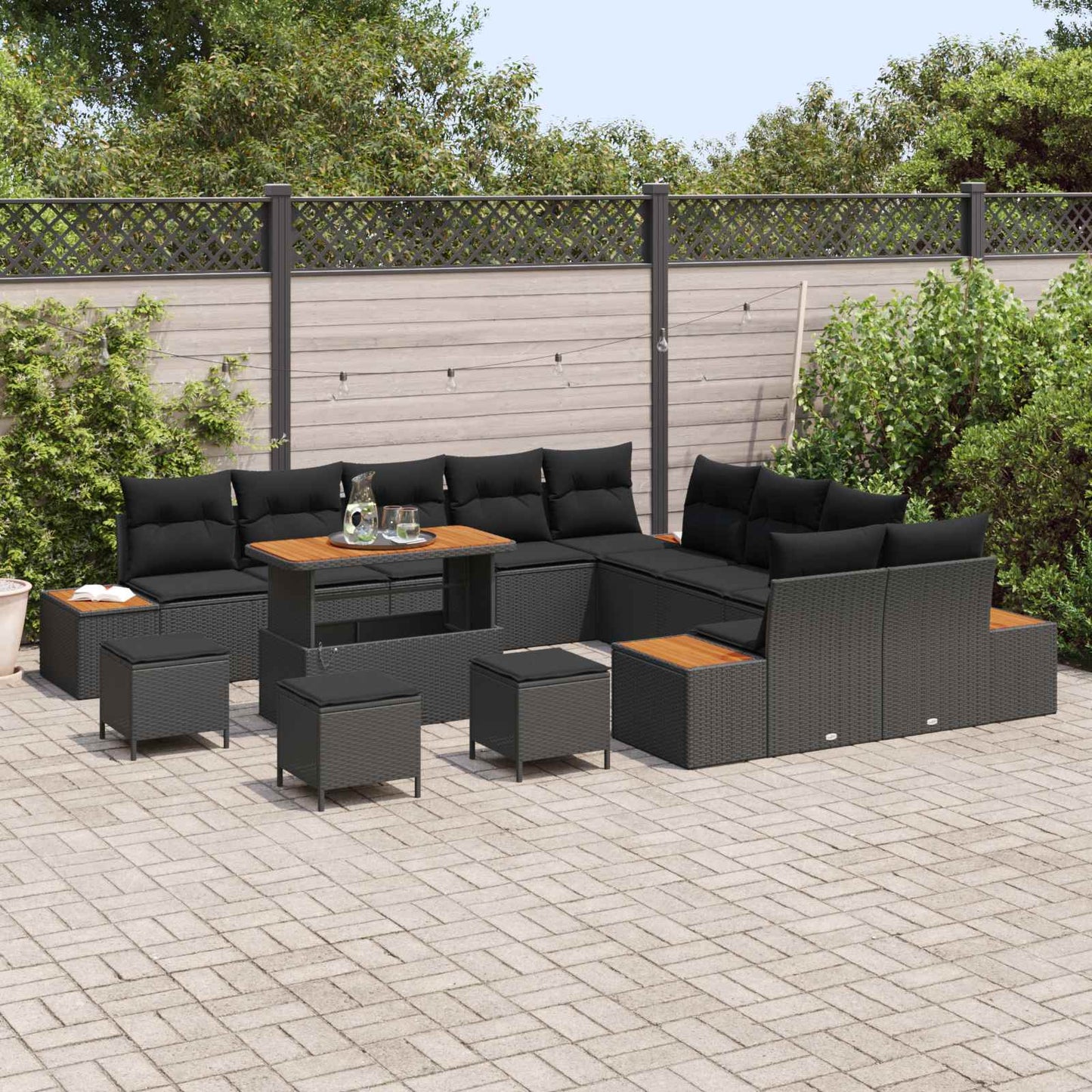 Tuinbankenset met kussen met opslag 14 pcs Zwart Poly riet is nu te koop bij PeponiXL, paradijselijk wonen!