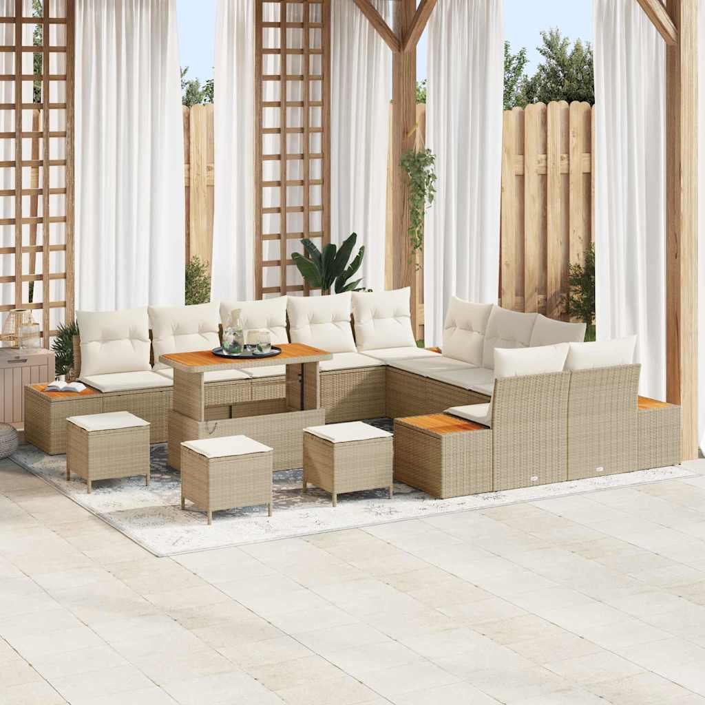 Tuinbankenset met kussen met opslag 14 pcs Beige Poly riet is nu te koop bij PeponiXL, paradijselijk wonen!