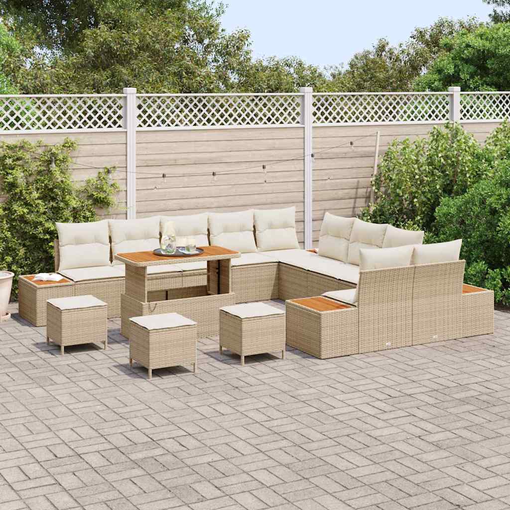 Tuinbankenset met kussen met opslag 14 pcs Beige Poly riet is nu te koop bij PeponiXL, paradijselijk wonen!