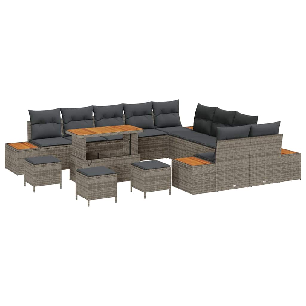 Tuinbankenset met kussen met opslag 14 pcs Grijs Poly riet is nu te koop bij PeponiXL, paradijselijk wonen!