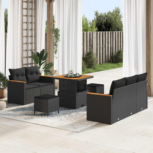 Tuinbankenset met kussen 10 pcs Zwart poly rattan is nu te koop bij PeponiXL, paradijselijk wonen!
