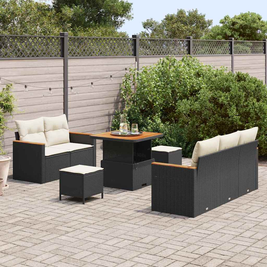 Tuinbankenset met kussen 10 pcs Zwart en Crème poly rattan is nu te koop bij PeponiXL, paradijselijk wonen!