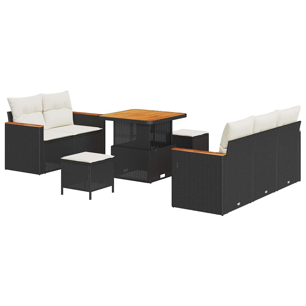Tuinbankenset met kussen 10 pcs Zwart en Crème poly rattan is nu te koop bij PeponiXL, paradijselijk wonen!