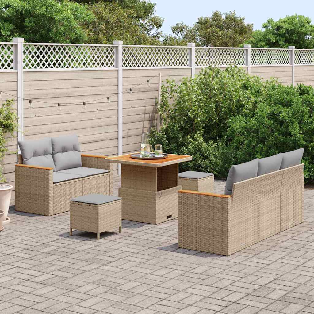 Tuinbankenset 10 pcs Beige en Licht Grijs poly rattan is nu te koop bij PeponiXL, paradijselijk wonen!