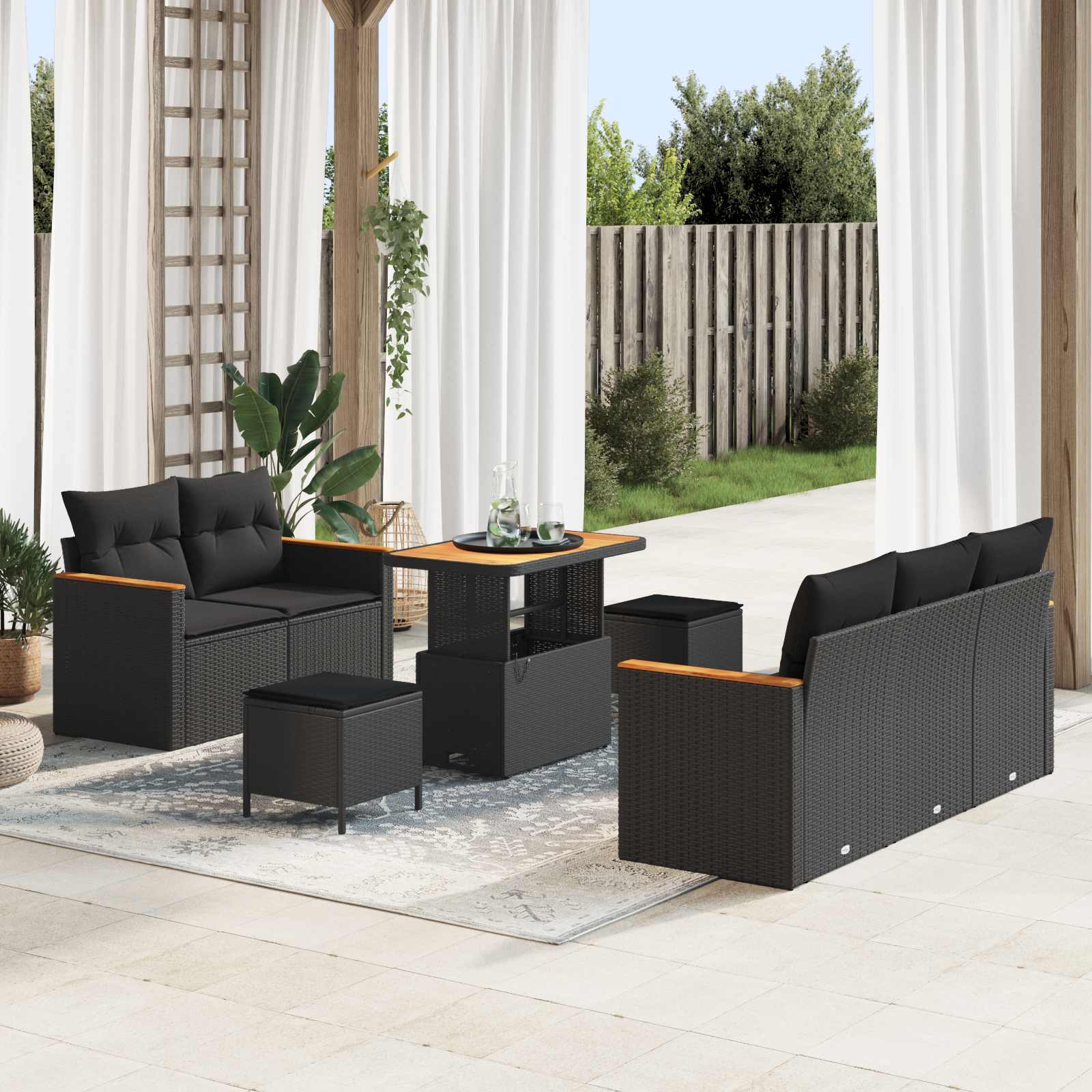 Tuinbankenset met kussen 10 pcs Zwart poly rattan is nu te koop bij PeponiXL, paradijselijk wonen!