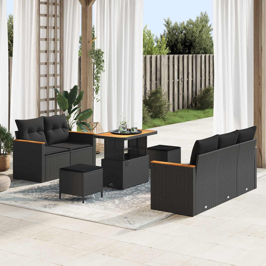 Tuinbankenset met kussen 10 pcs Zwart poly rattan is nu te koop bij PeponiXL, paradijselijk wonen!
