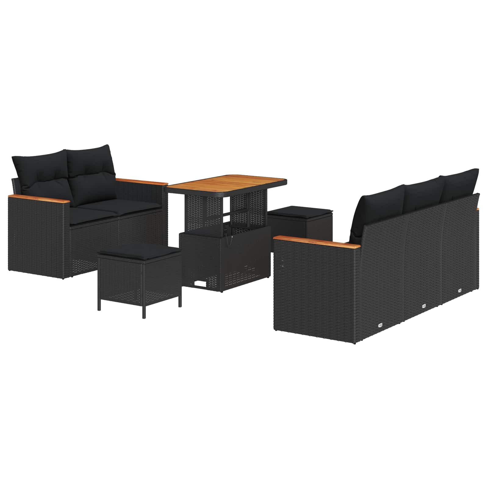 Tuinbankenset met kussen 10 pcs Zwart poly rattan is nu te koop bij PeponiXL, paradijselijk wonen!