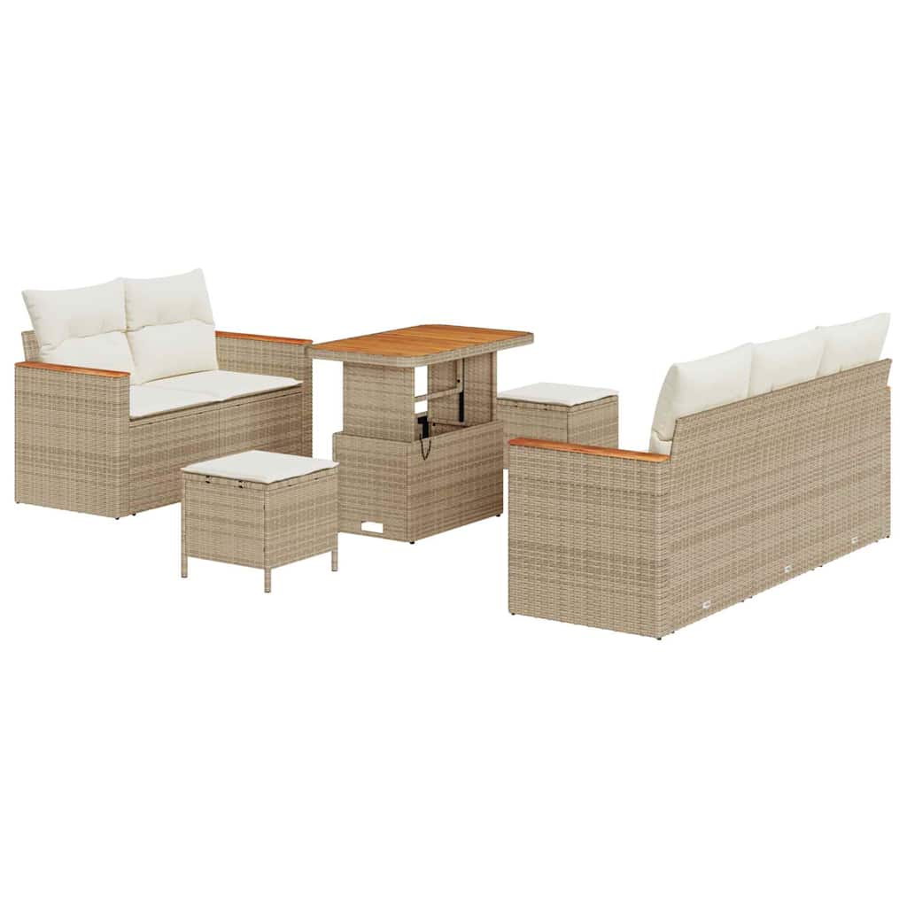 Tuinbankenset met kussen 10 pcs Beige en Crème poly rattan is nu te koop bij PeponiXL, paradijselijk wonen!