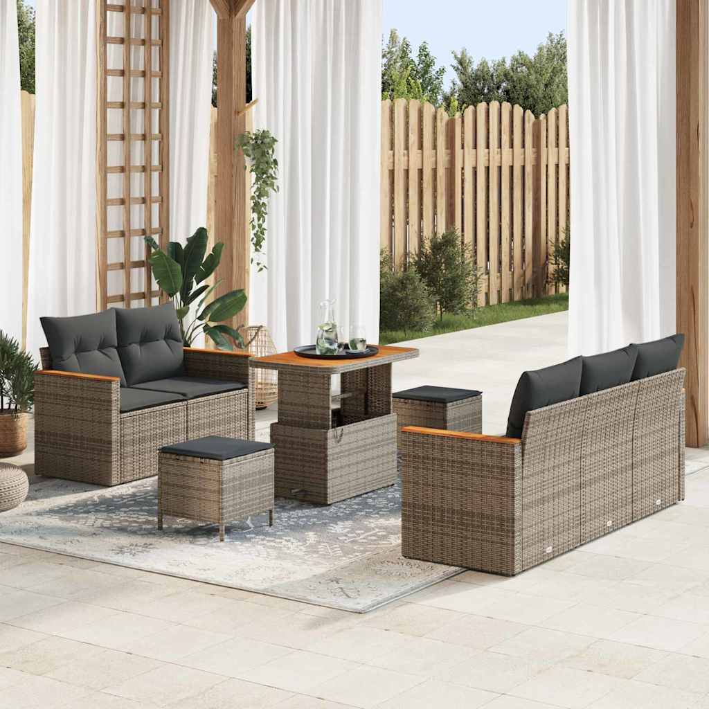 Tuinbankenset met kussen 10 pcs Grijs poly rattan is nu te koop bij PeponiXL, paradijselijk wonen!