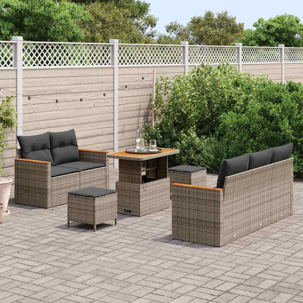 Tuinbankenset met kussen 10 pcs Grijs poly rattan is nu te koop bij PeponiXL, paradijselijk wonen!