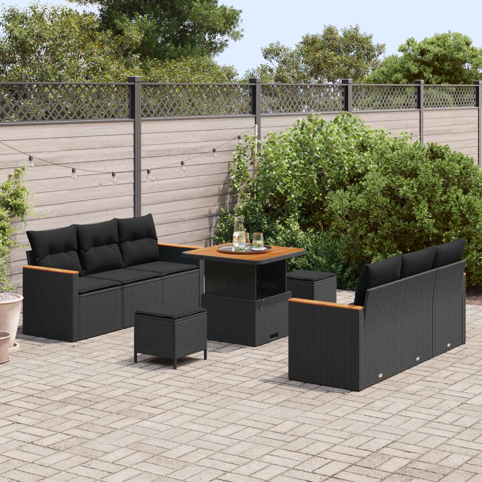 Tuinbankenset met kussen 11 pcs Zwart poly rattan is nu te koop bij PeponiXL, paradijselijk wonen!