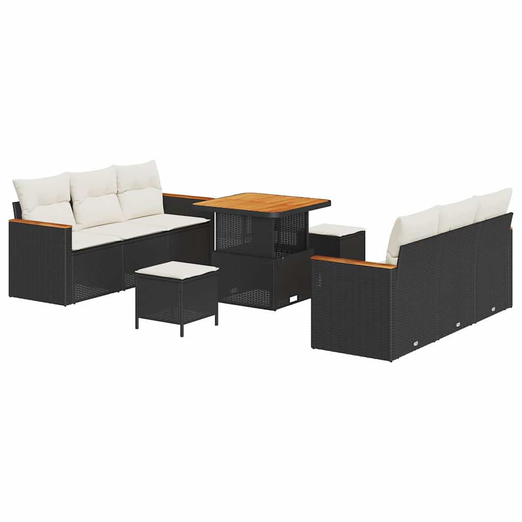 Tuinbankenset met kussen 11 pcs Zwart en Crème poly rattan is nu te koop bij PeponiXL, paradijselijk wonen!