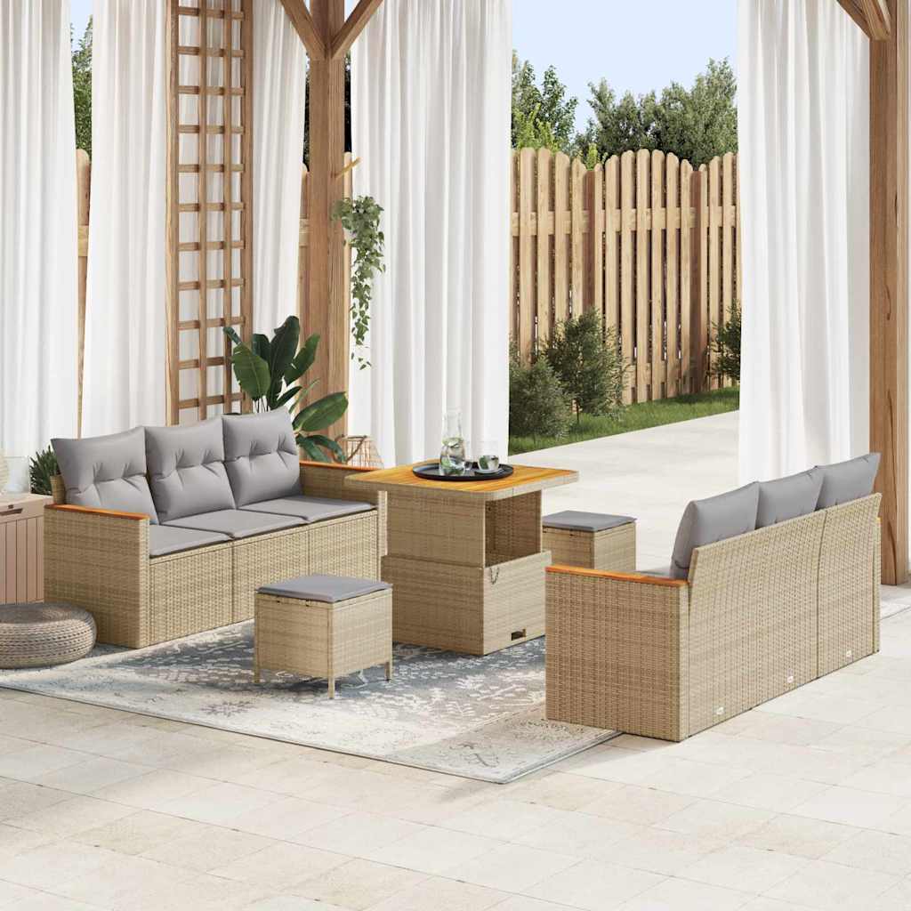 Tuinbankenset 11 pcs Beige en Licht Grijs poly rattan is nu te koop bij PeponiXL, paradijselijk wonen!