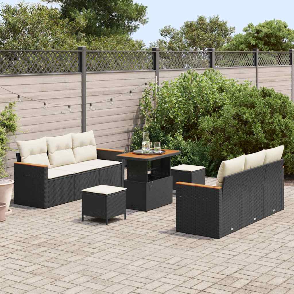 Tuinbankenset met kussen 11 pcs Zwart en Crème poly rattan is nu te koop bij PeponiXL, paradijselijk wonen!