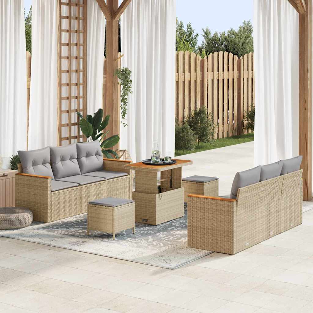 Tuinbankenset 11 pcs Beige en Licht Grijs poly rattan is nu te koop bij PeponiXL, paradijselijk wonen!