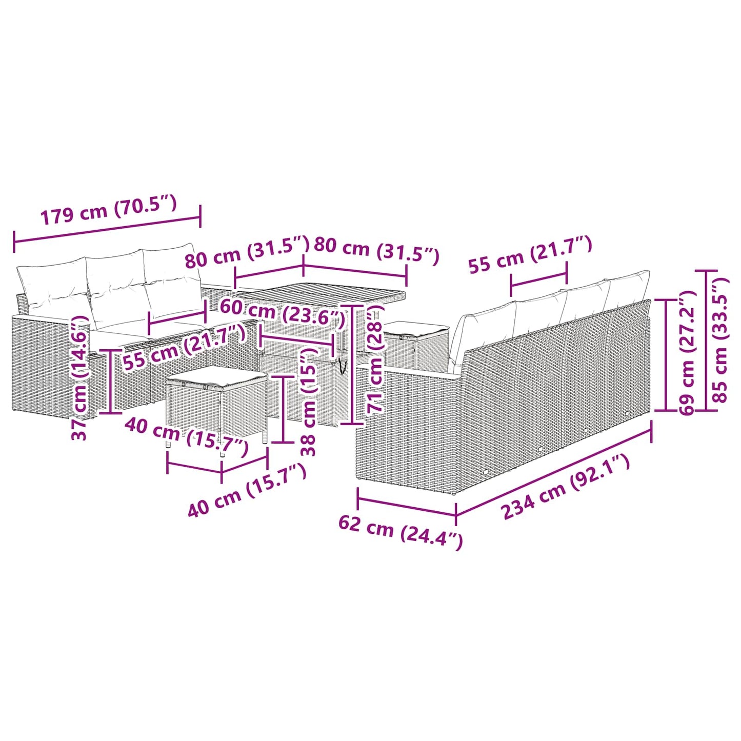 Tuinbankenset met kussen 14 pcs Zwart poly rattan is nu te koop bij PeponiXL, paradijselijk wonen!