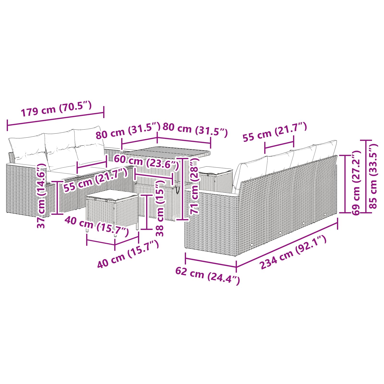 Tuinbankenset met kussen 14 pcs Zwart poly rattan is nu te koop bij PeponiXL, paradijselijk wonen!