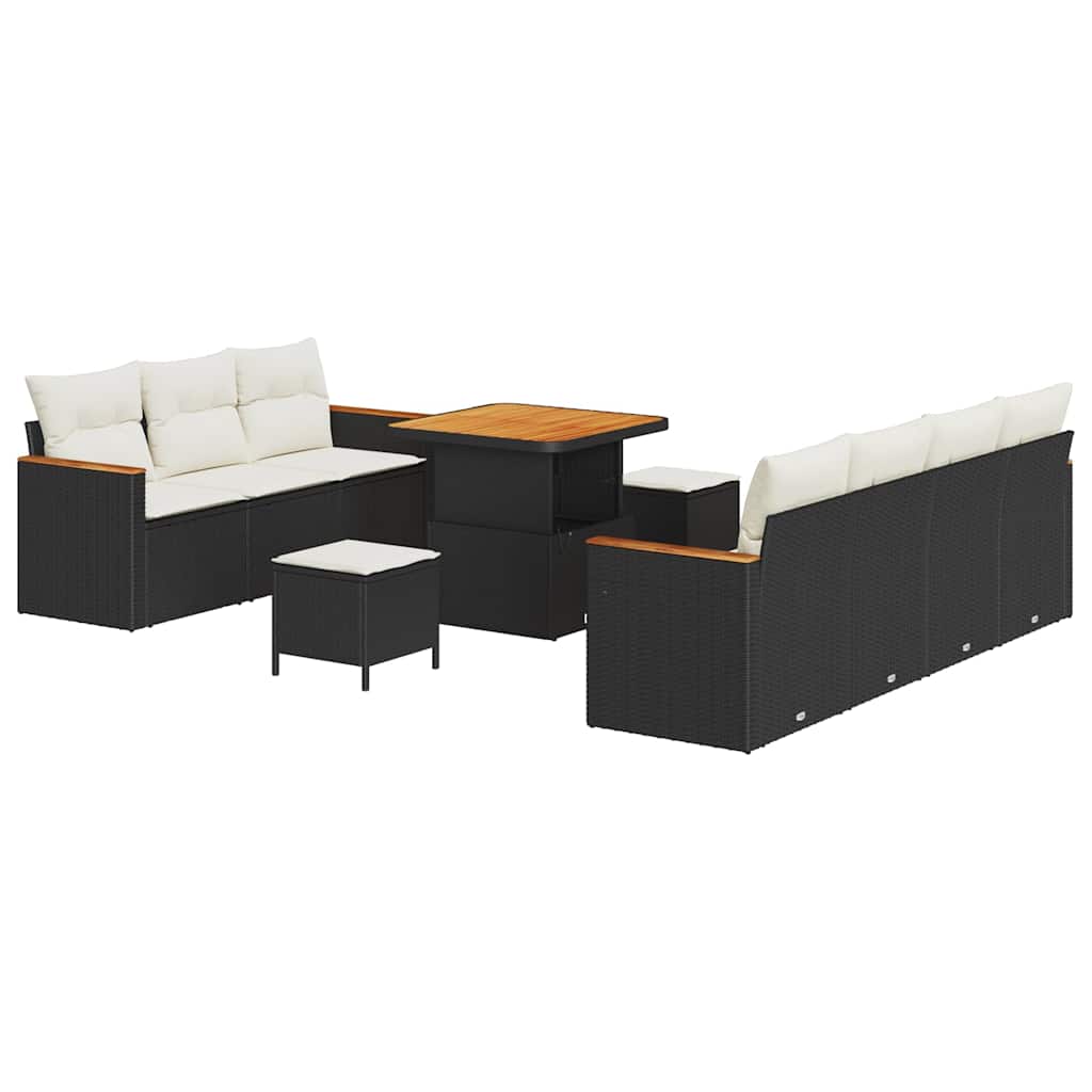 Tuinbankenset met kussen 14 pcs Zwart en Crème poly rattan is nu te koop bij PeponiXL, paradijselijk wonen!