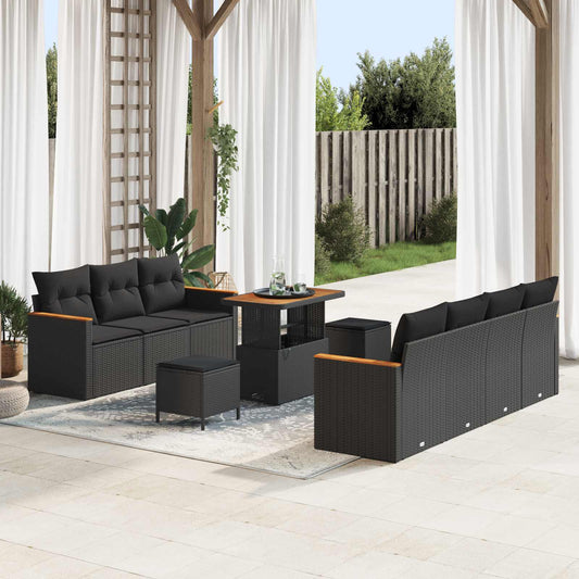 Tuinbankenset met kussen 14 pcs Zwart poly rattan is nu te koop bij PeponiXL, paradijselijk wonen!