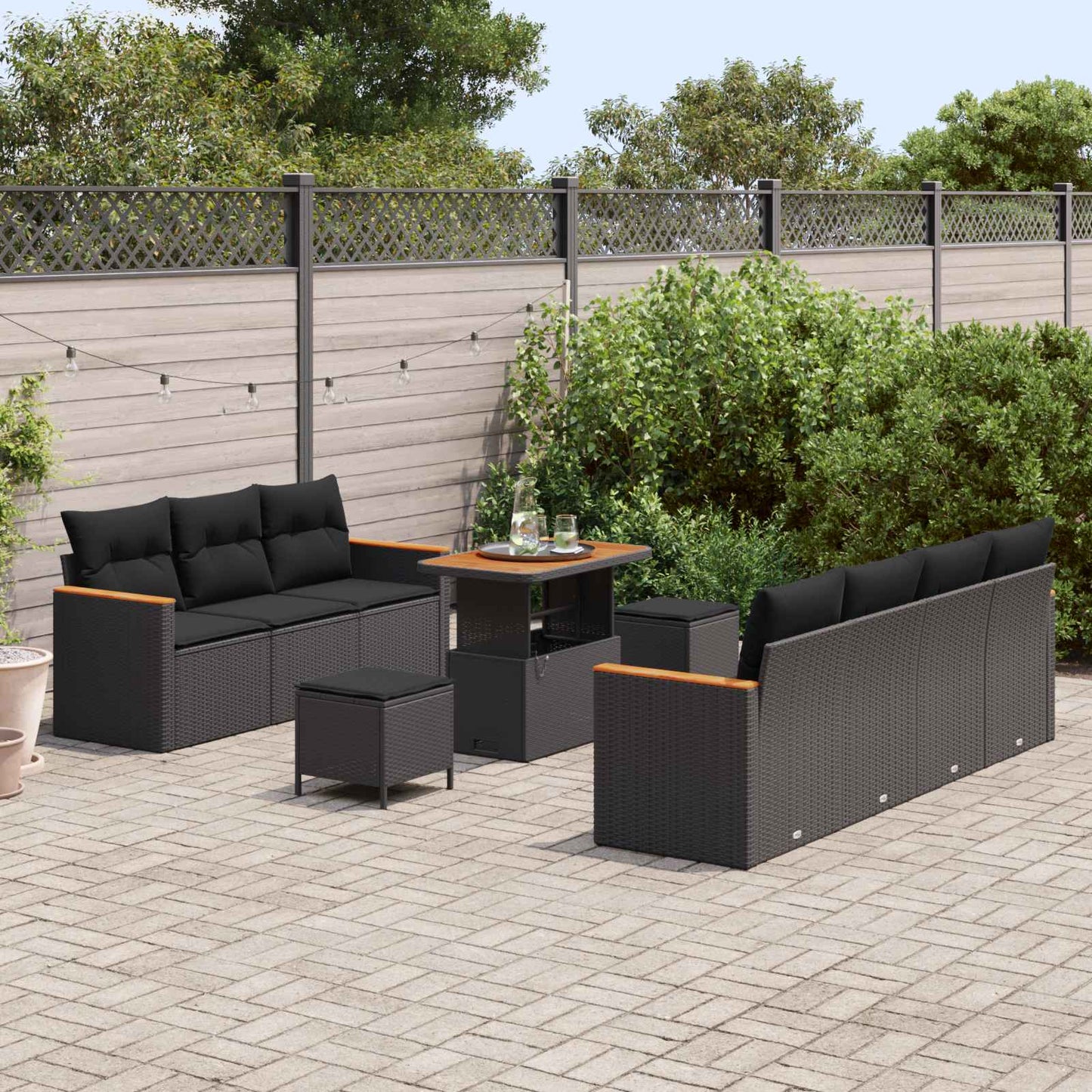 Tuinbankenset met kussen 14 pcs Zwart poly rattan is nu te koop bij PeponiXL, paradijselijk wonen!