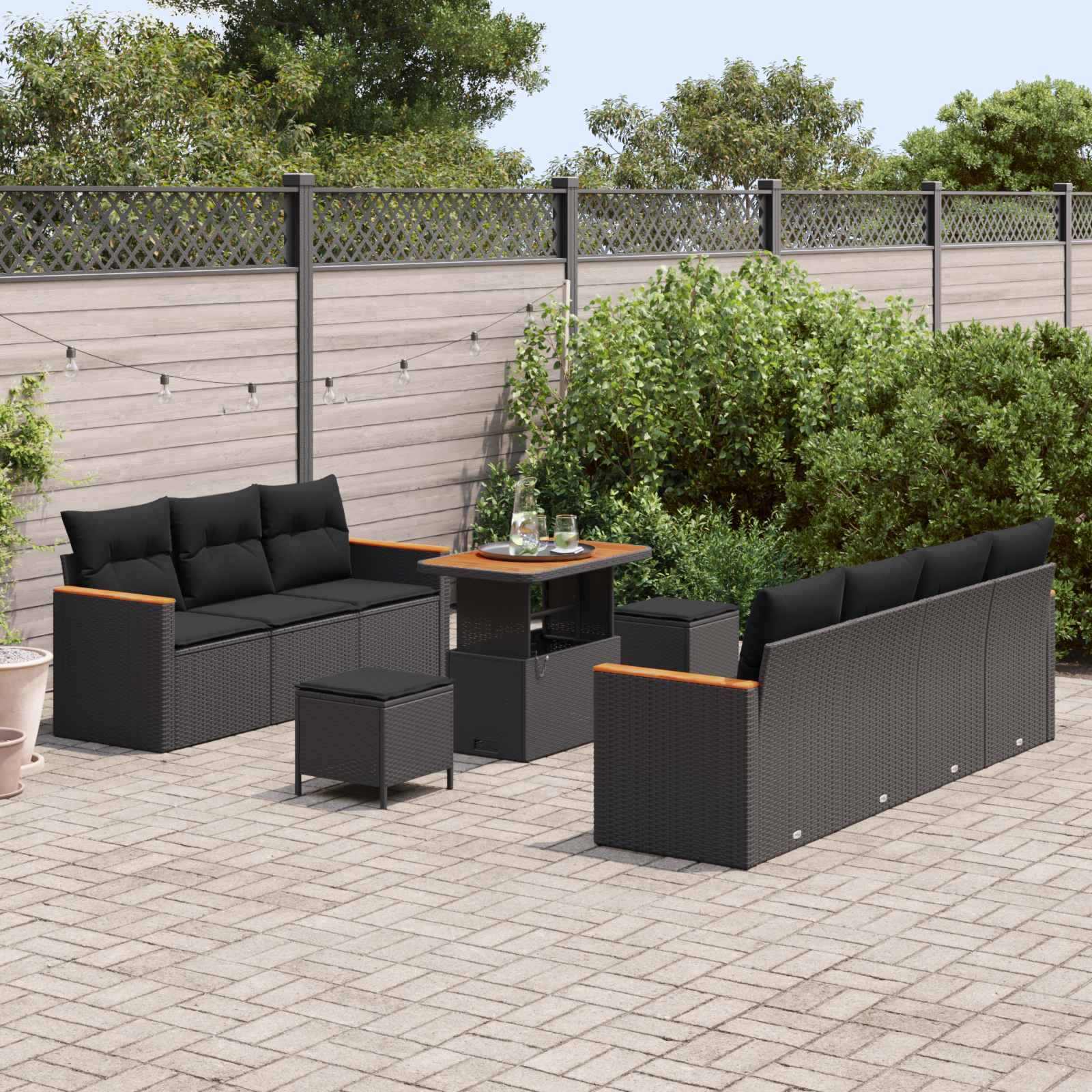 Tuinbankenset met kussen 14 pcs Zwart poly rattan is nu te koop bij PeponiXL, paradijselijk wonen!